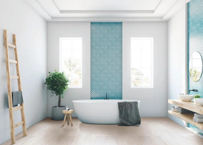 Bathroom Tile with blue accented design Bathroom Tile with blue accented design